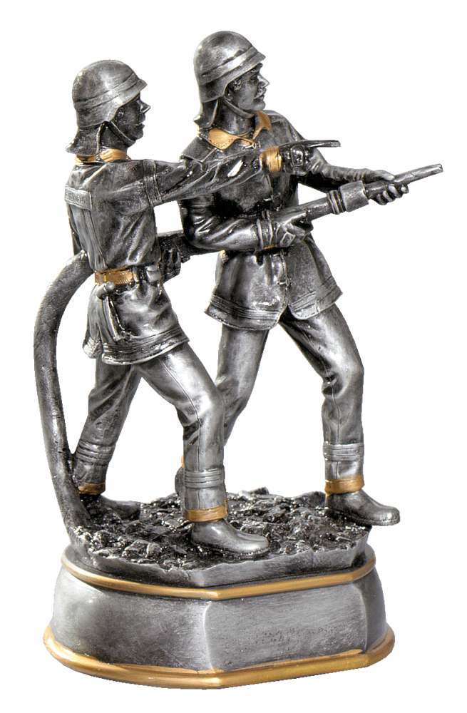 Massive Feuerwehrfiguren in silberantik