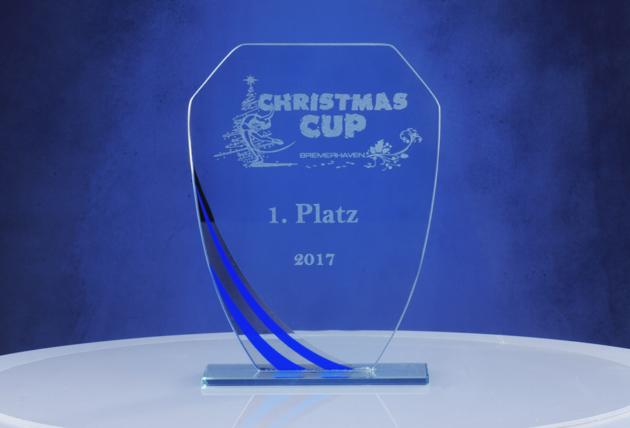 Glastrophäe spiegel-design blue-clear